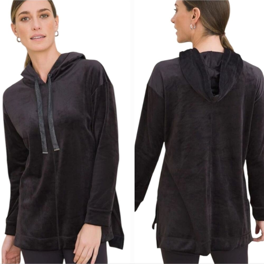 Chico's Zenergy Super Soft Black Velvet Hoodie Size 3 XL